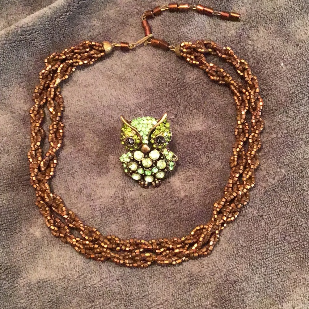 Bronze Beaded Choker and Hootowl Stretch Bead Ring